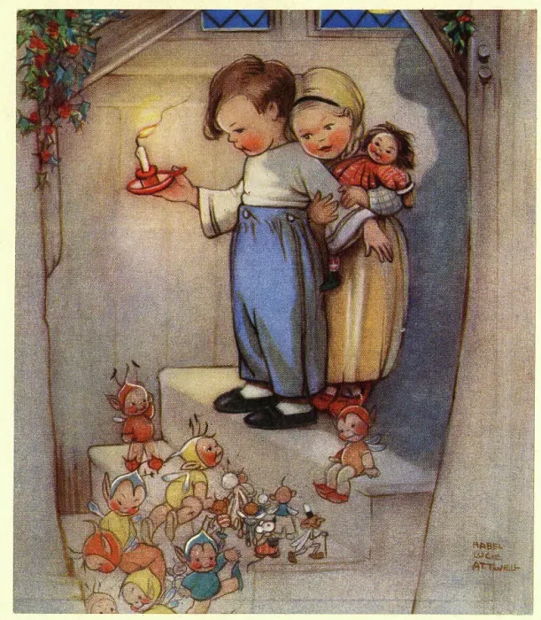 Stampa con cornice : Mabel Lucie Attwell - Natale di Vigilia.