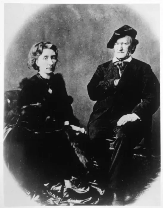 Stampa con cornice : WAGNER. Richard Wagner musicista tedesco all'età di 70 anni con la moglie Cosima