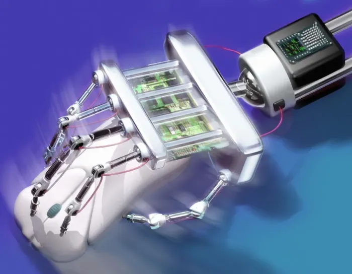 Stampa con cornice : Mouse del computer e mano di robot Stampa con cornice : Mouse del computer e mano di robot