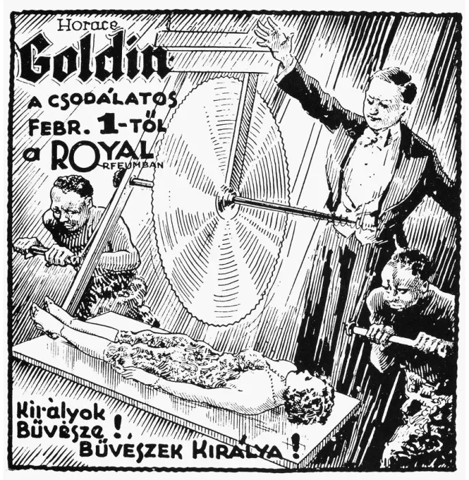 Stampa con cornice : MAGIC BROADSIDE, c1925. Cartello pubblicitario, c1925, che annuncia una rappresentazione in Ungheria in'. Stampa con cornice : MAGIC BROADSIDE, c1925. Cartello pubblicitario, c1925, che annuncia una rappresentazione in Ungheria in'.