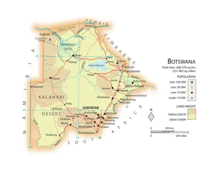 Stampa con cornice : Mappa del Botswana. Stampa con cornice : Mappa del Botswana.