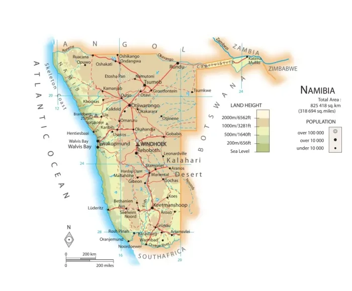 Stampa con cornice : Mappa della Namibia. Stampa con cornice : Mappa della Namibia.