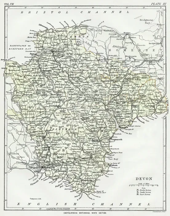 Stampa con cornice : Mappa del Devon 1883.
