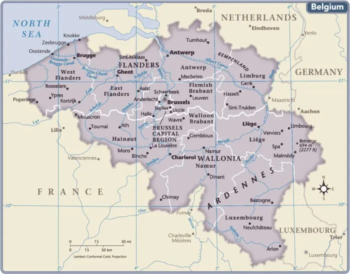 Stampa con cornice : Mappa del Belgio Stampa con cornice : Mappa del Belgio