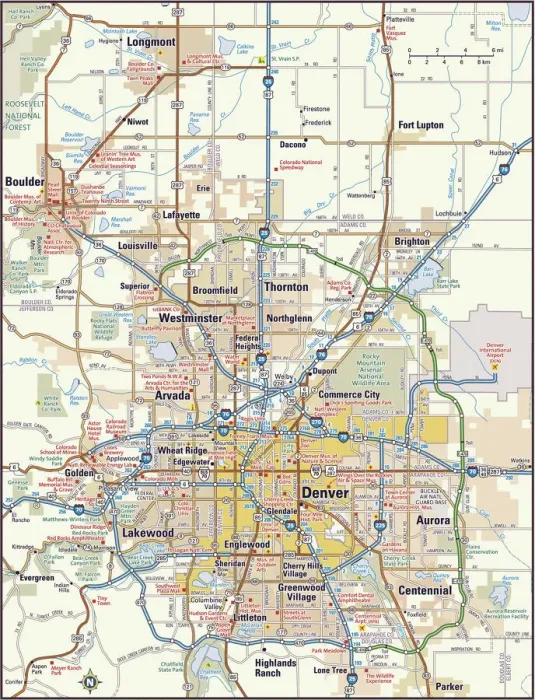 Stampa con cornice : Mappa dell'area di Denver, Colorado.