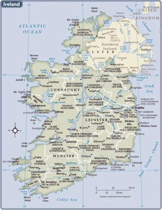Stampa con cornice : Mappa del paese d'Irlanda.
