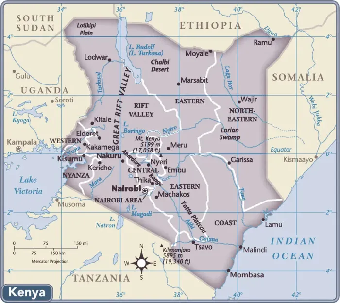 Stampa con cornice : Mappa del Kenya. Stampa con cornice : Mappa del Kenya.