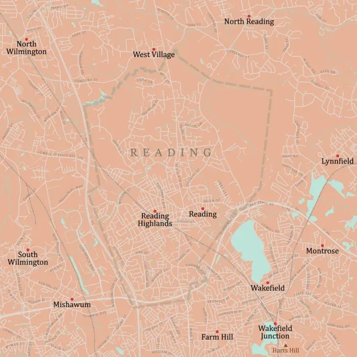 Stampa con cornice : MA Middlesex Reading Vector Road Map