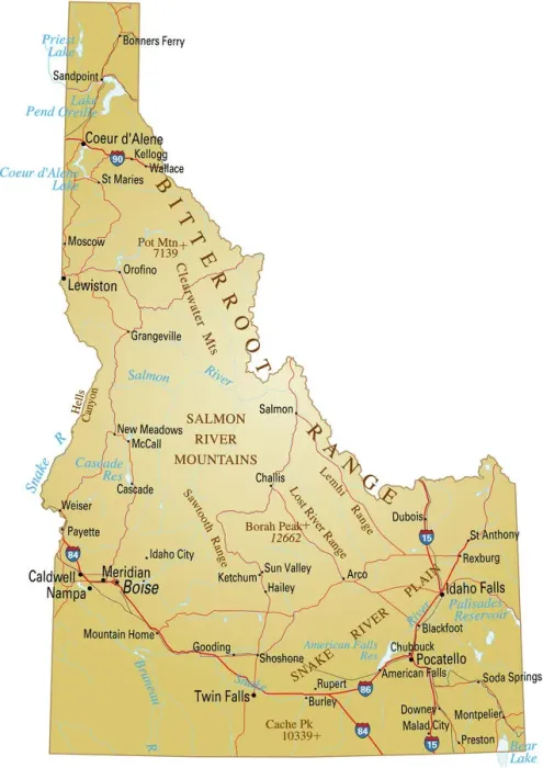 Stampa con cornice : Mappa dell'Idaho. Stampa con cornice : Mappa dell'Idaho.