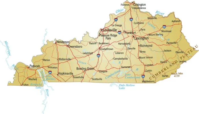 Stampa con cornice : Mappa del Kentucky. Stampa con cornice : Mappa del Kentucky.