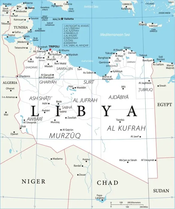 Stampa con cornice : Mappa della Libia. Stampa con cornice : Mappa della Libia.