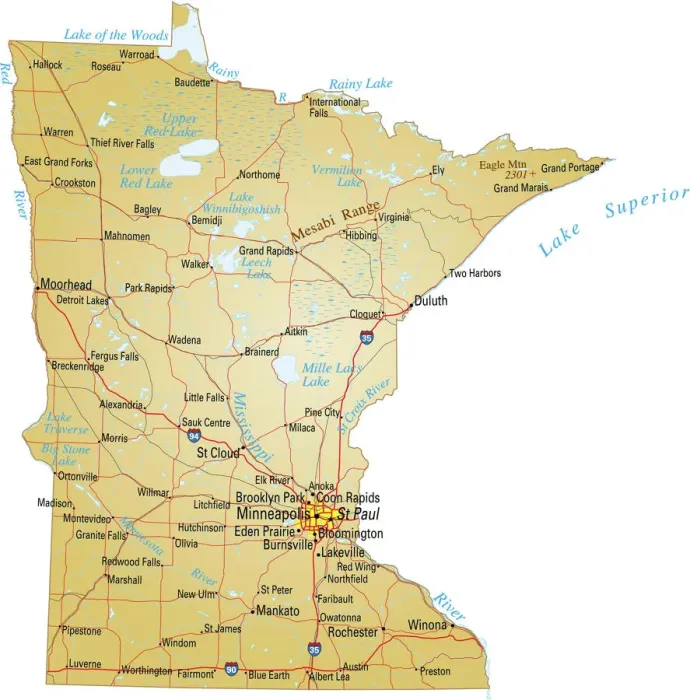 Stampa con cornice : Mappa del Minnesota Stampa con cornice : Mappa del Minnesota
