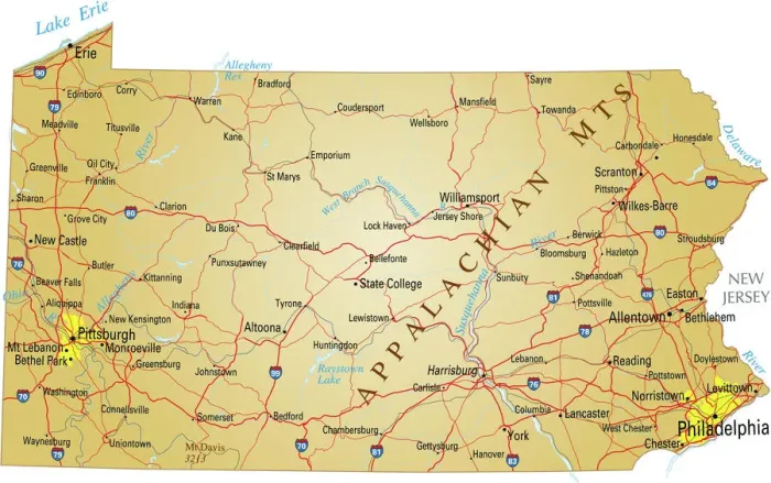 Stampa con cornice : Mappa della Pennsylvania Stampa con cornice : Mappa della Pennsylvania