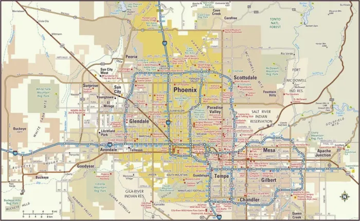Stampa con cornice : Mappa dell'area di Phoenix, Arizona.