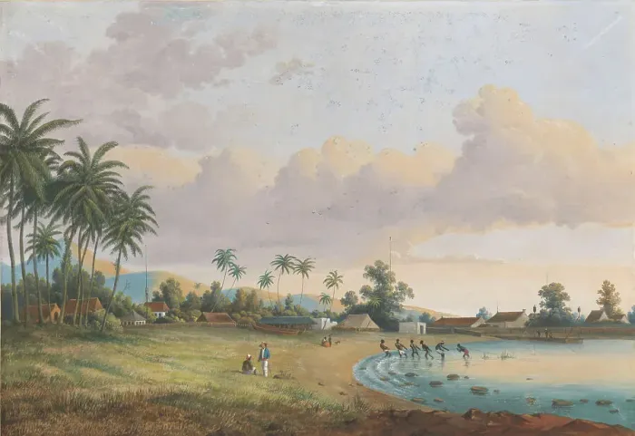 Stampa con cornice : Vista di Carnation Java, 1838-1898. Creatore: Charles William Meredith van de Velde