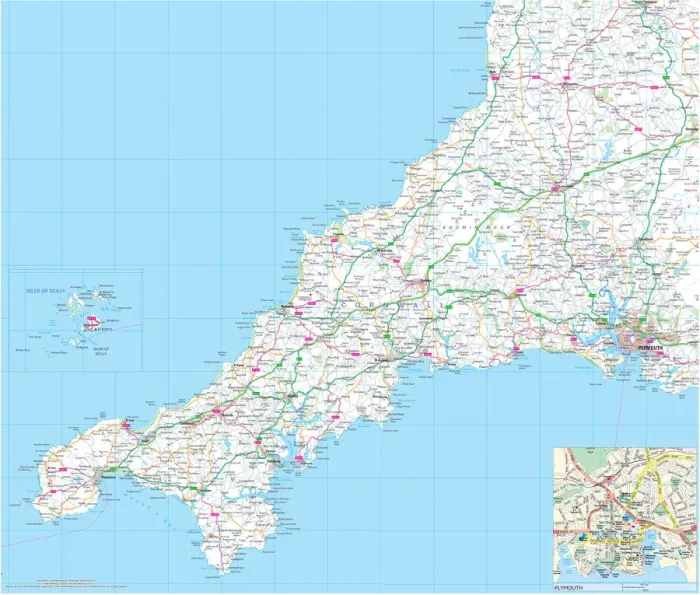 Stampa con cornice : Mappa Stradale del Contea di Cornwall Stampa con cornice : Mappa Stradale del Contea di Cornwall