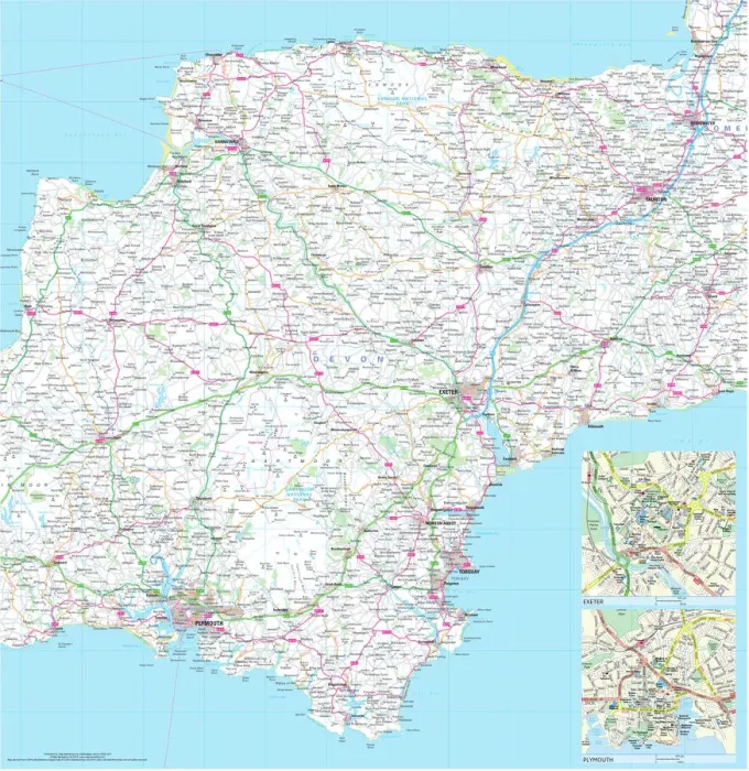 Stampa con cornice : Mappa Stradale del Devon County Stampa con cornice : Mappa Stradale del Devon County