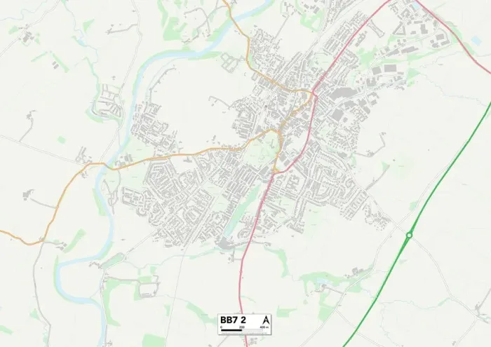 Stampa con cornice : Valle di Ribble BB7 2 Mappa.