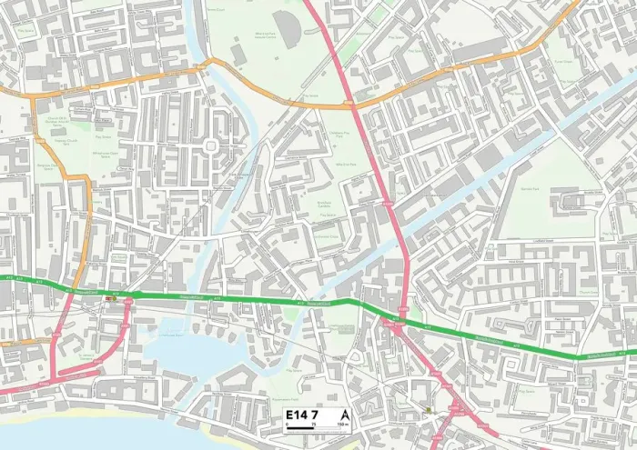 Stampa con cornice : Tower Hamlets E14 7 Map