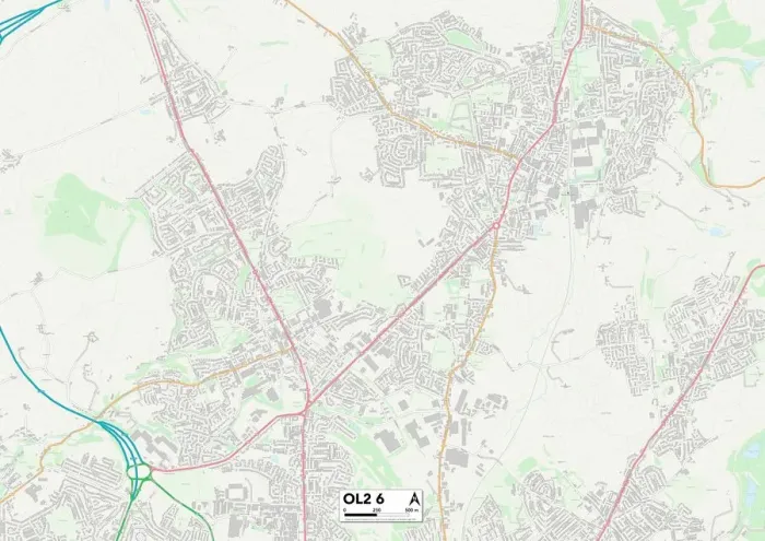 Stampa con cornice : Oldham OL2 6 Mappa
