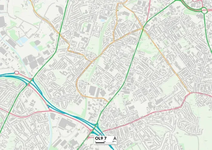 Stampa con cornice : Oldham OL9 7 Mappa