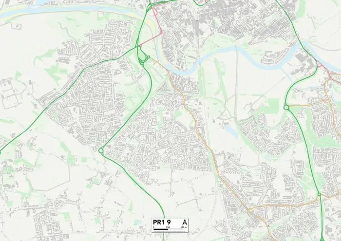 Stampa con cornice : Preston PR1 9 Mappa