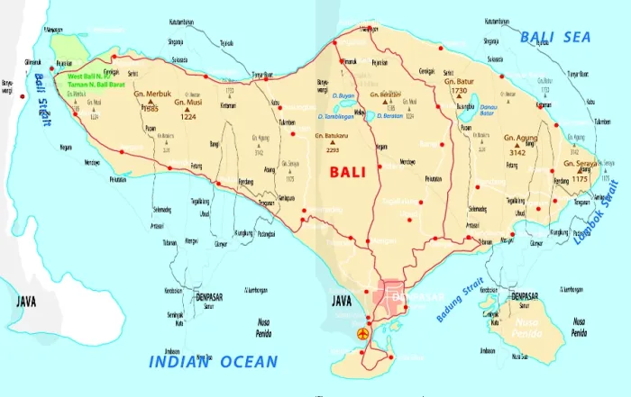 Stampa con cornice : Mappa di Bali Stampa con cornice : Mappa di Bali