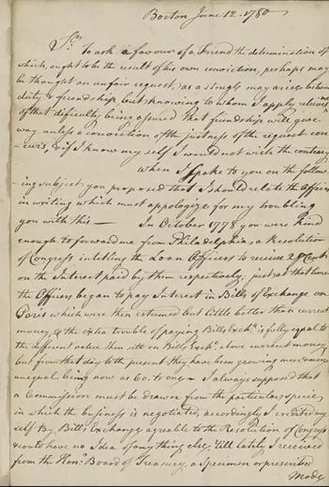Stampa con cornice : Lettera di Nathaniel Appleton, testo, Corrispondenza, 1780.