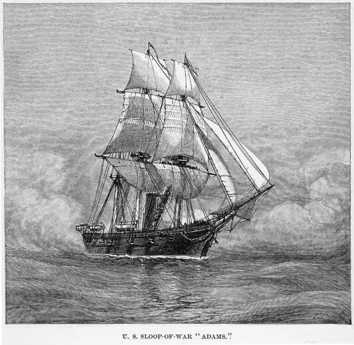 Stampa con cornice : Sloop da guerra statunitense Adams.
