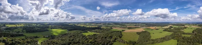 Stampa con cornice : Vista aerea, foresta e campi, Turingia, Germania. Stampa con cornice : Vista aerea, foresta e campi, Turingia, Germania.