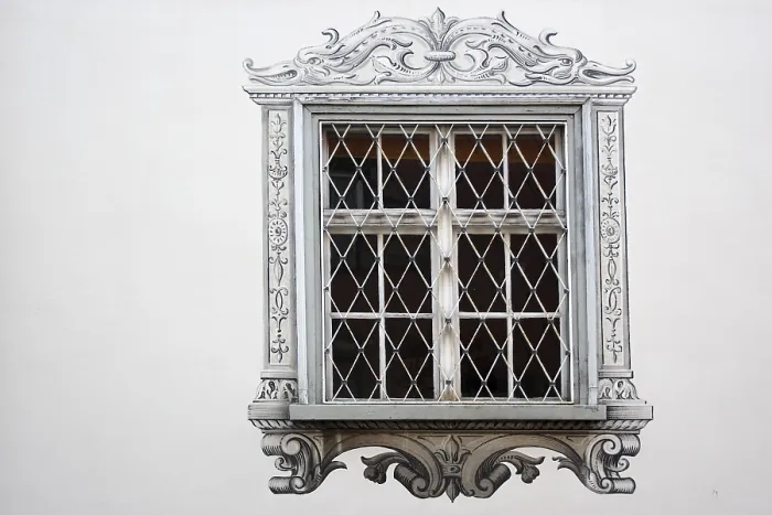 Stampa con cornice : Finestra chiusa a listelli. Stampa con cornice : Finestra chiusa a listelli.