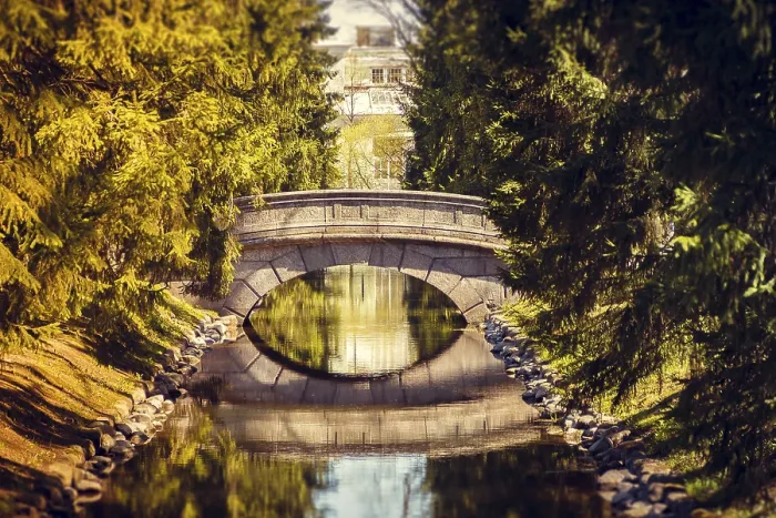 Stampa con cornice : Ponte in primavera nel parco. Stampa con cornice : Ponte in primavera nel parco.