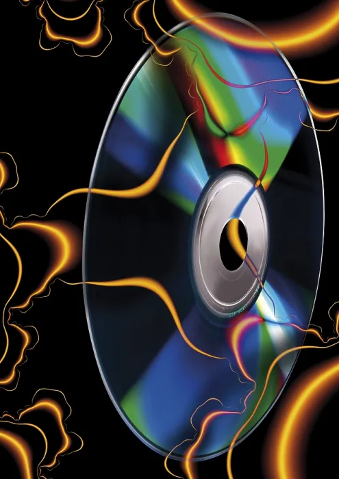 Stampa con cornice : CD e virus, composizione scena.