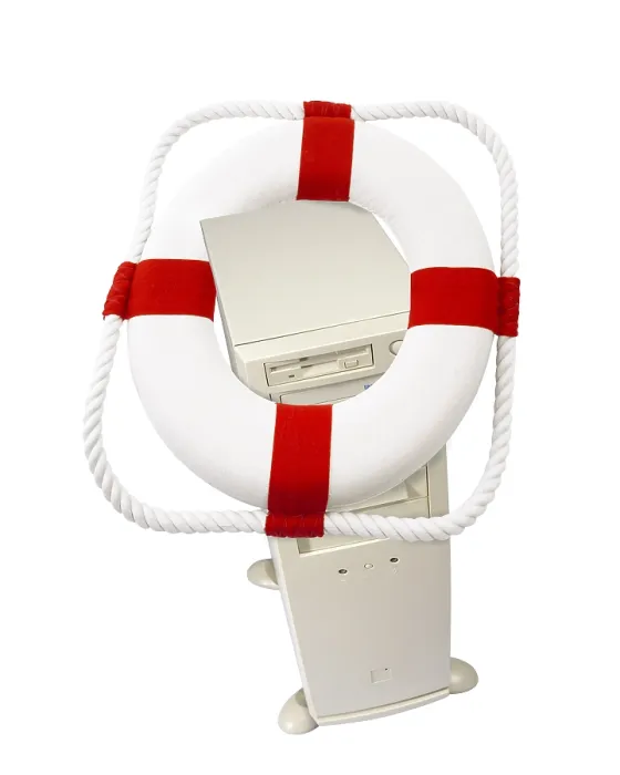 Stampa con cornice : Torre del computer e salvavita, simbolo per la sicurezza informatica.