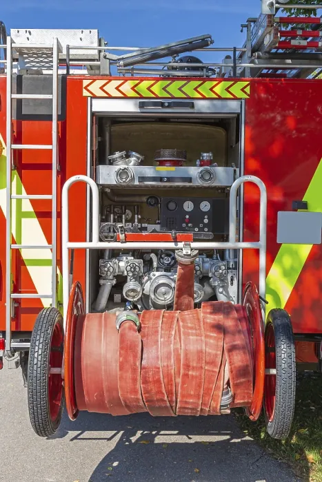 Stampa con cornice : Visuale interna di un camion d'incendio. Stampa con cornice : Visuale interna di un camion d'incendio.