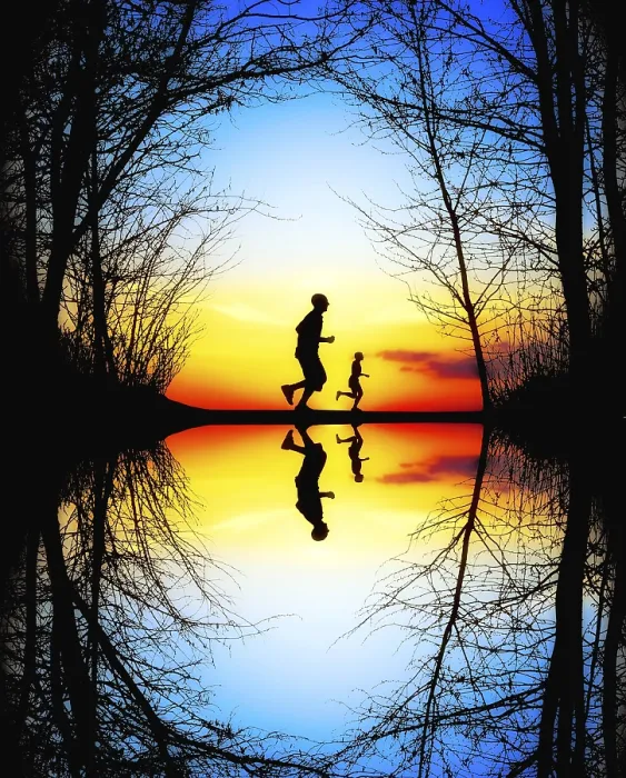 Stampa con cornice : Correre al tramonto.