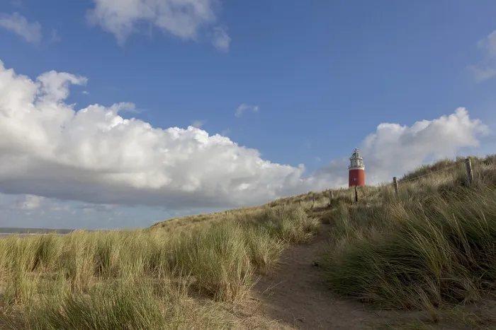Stampa con cornice : Faro di Eierland con dune. Stampa con cornice : Faro di Eierland con dune.