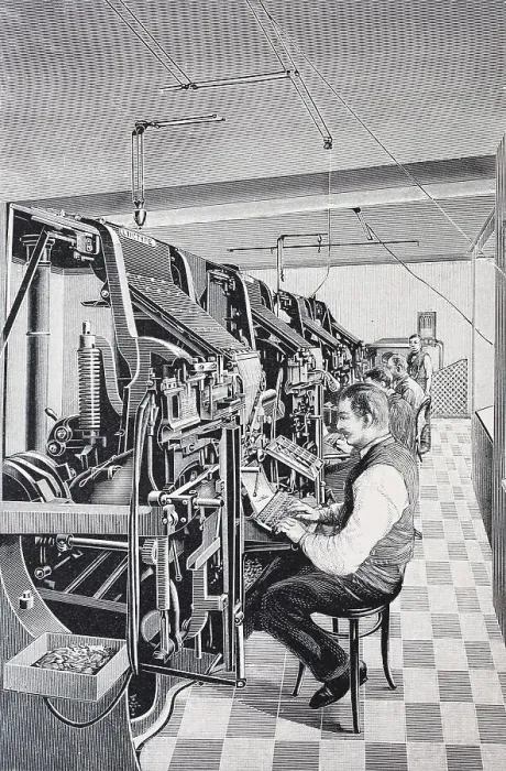 Stampa con cornice : Macchina Linotype Simplex, 1895. Stampa con cornice : Macchina Linotype Simplex, 1895.