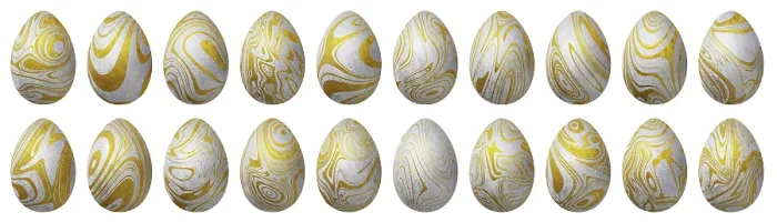 Stampa con cornice : Uova di Pasqua in argento e oro. Stampa con cornice : Uova di Pasqua in argento e oro.