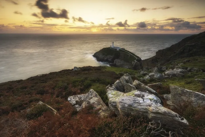 Stampa con cornice : Tramonto alla Lanterna di South Stack. Stampa con cornice : Tramonto alla Lanterna di South Stack.