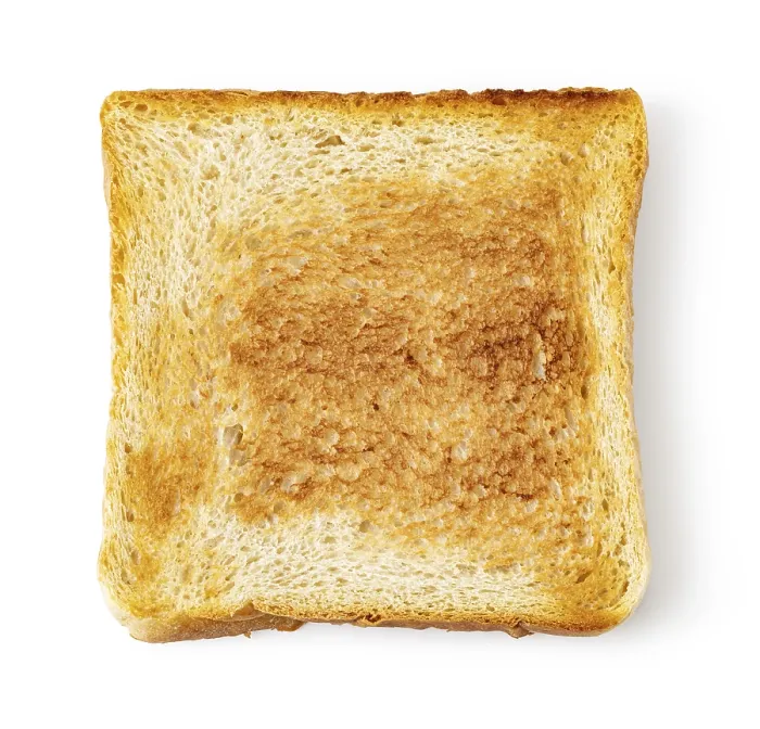 Stampa con cornice : Fettina di pane isolata su bianco.