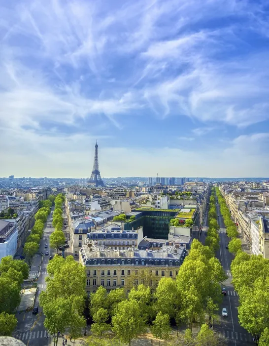 Stampa con cornice : Una vista della Torre Eiffel e Parigi.