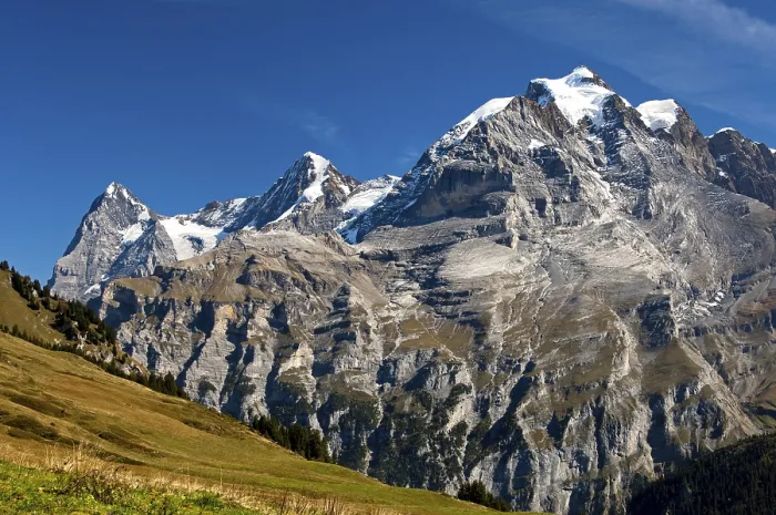 Stampa con cornice : Panorama del Monte Eiger, del Monte Moench e del Mt. Stampa con cornice : Panorama del Monte Eiger, del Monte Moench e del Mt.