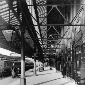 Print of Exeter St Davids Station Platform 1 Interior c.1920 Print of Exeter St Davids Station Platform 1 Interior c.1920