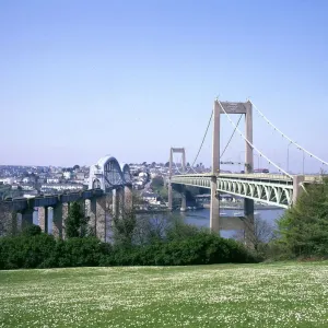 Two Bridges over the River Tamar Print, circa 1980s Two Bridges over the River Tamar Print, circa 1980s