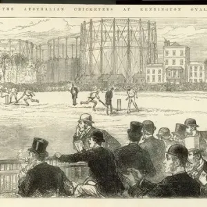 Print of Cricket at the Oval, Lord Harris saving a 4 for England