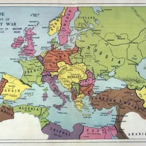 Europe Map Print C1914 - World War One Eve