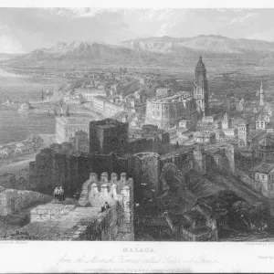 MALAGA Print: 16th Century Cathedral Dominates the Port MALAGA Print: 16th Century Cathedral Dominates the Port