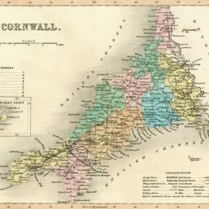 Cornwall Map Print circa 1857