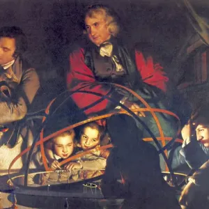 Print of a candlelit orrery demonstration